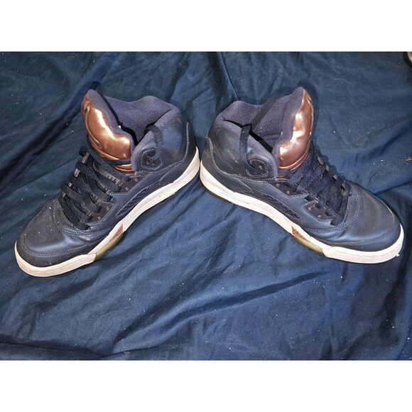 NIKE AIR JORDAN 5 RETRO V BG OBSID BLUE-BRONZE Sz 5Y - Picture 2 of 7